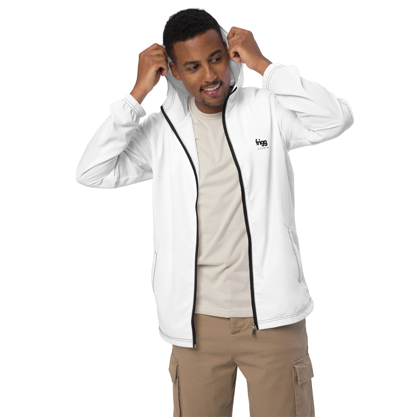 WHITE - MEN'S WATER-RESISTANT WINDBREAKER