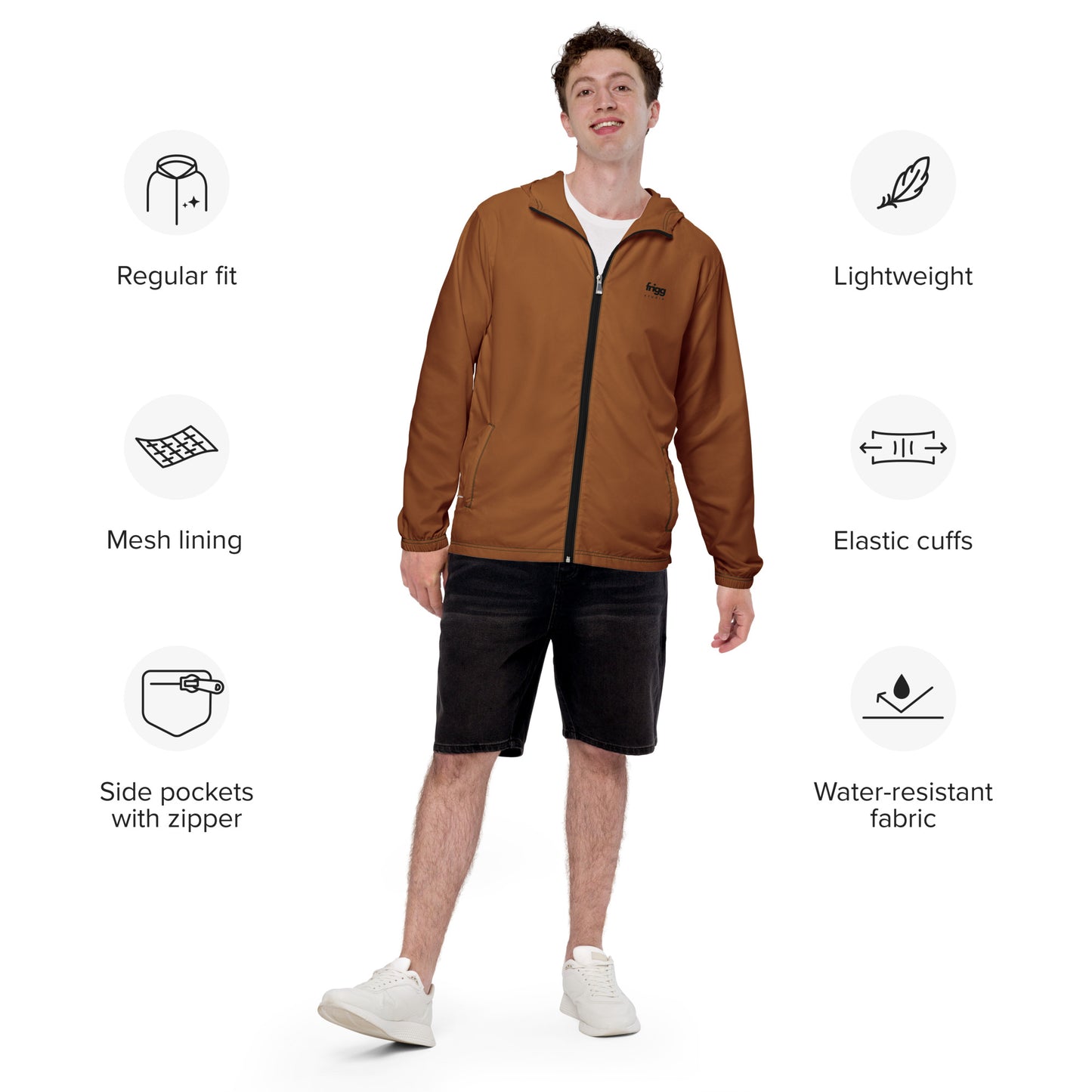 BURNT COFFEE - MEN'S WATER-RESISTANT WINDBREAKER