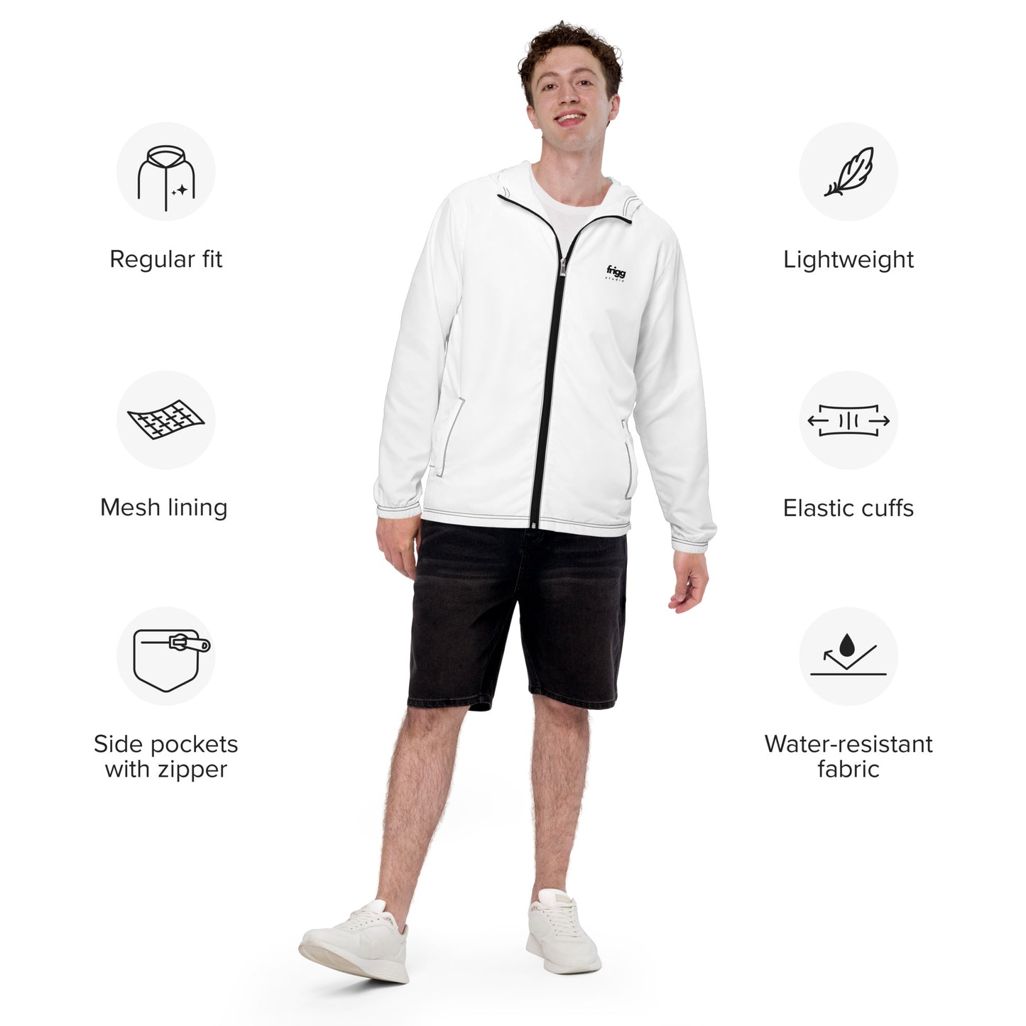 WHITE - MEN'S WATER-RESISTANT WINDBREAKER