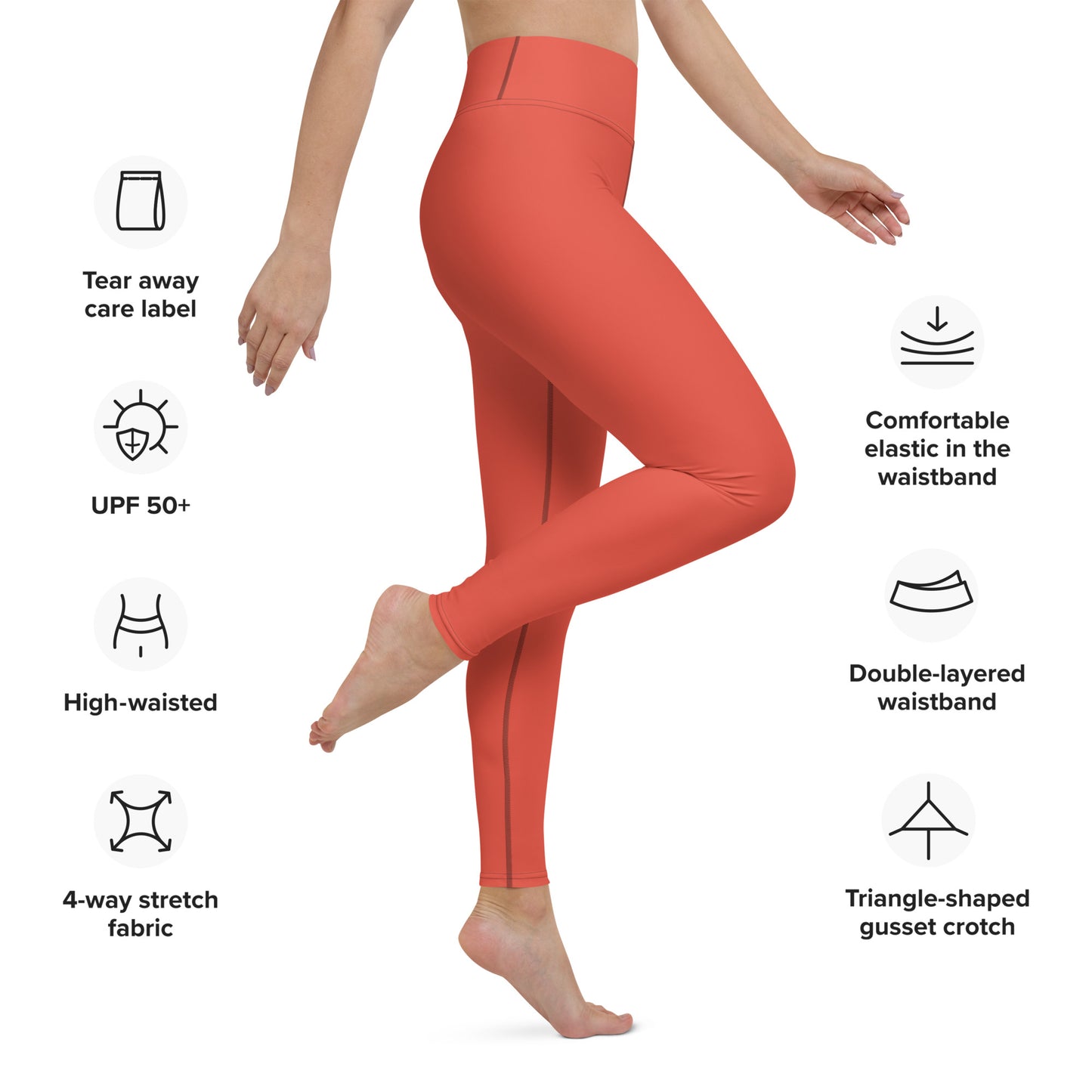 ORANGE RED - WOMEN'S HIGH WAIST YOGA LEGGINGS