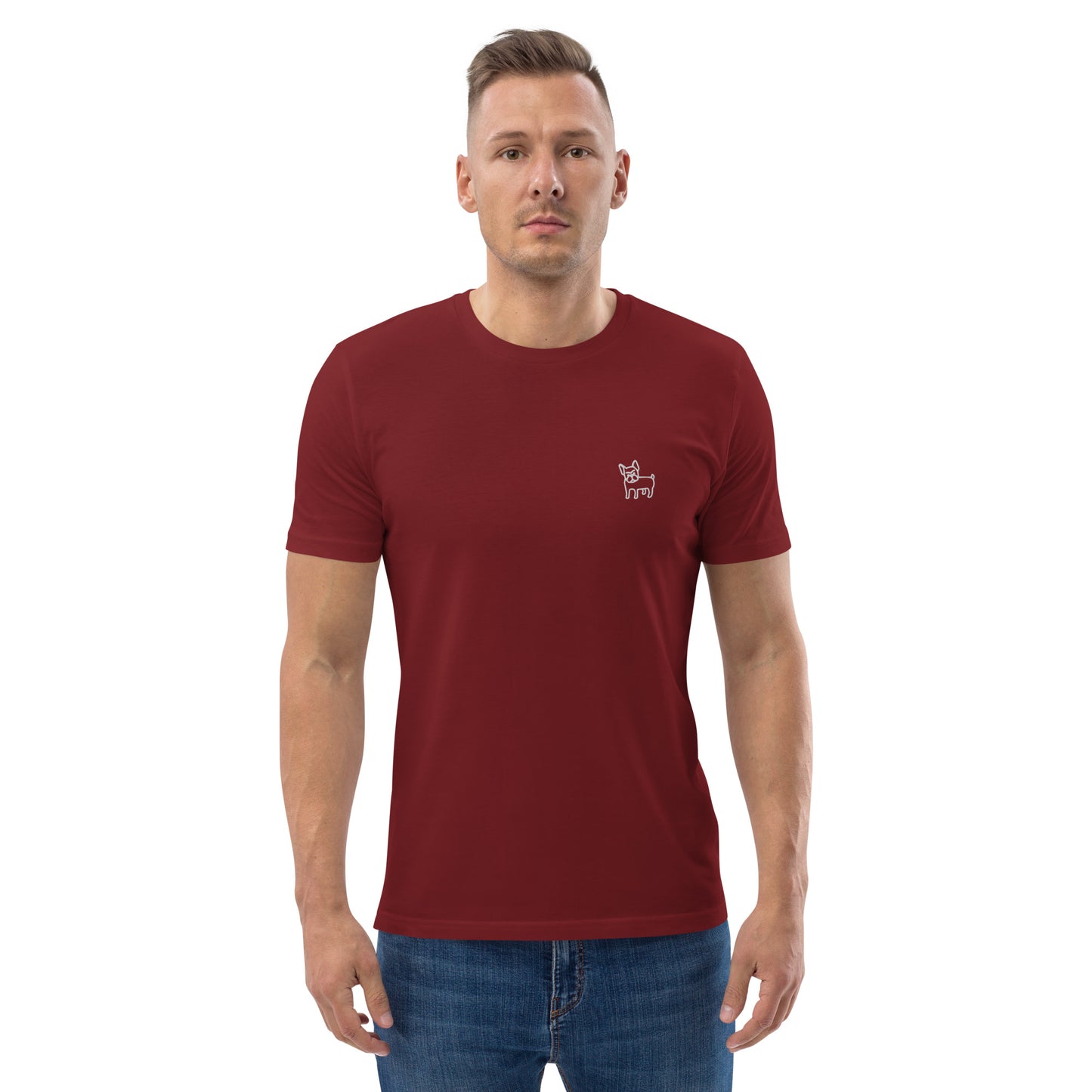FRENCH BULLDOG - MEN BASIC T-SHIRT - BURGUNDY